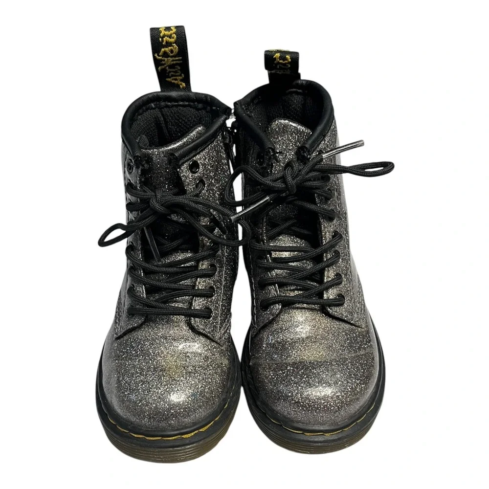 Dr. Martens 1460 Glitter J Silver Sparkle Lace Up Zip Combat Boots Kids Size 8